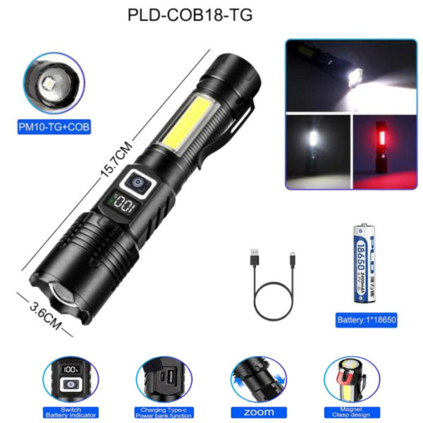 Ліхтар тактичний COB18-PM10-TG+COB (White+Red) power bank, магнит, ЗУ Type-C - Зображення 2
