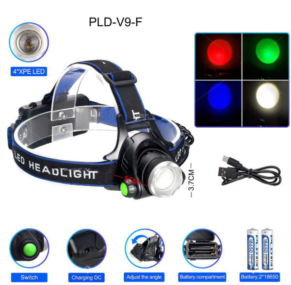 Налобний ліхтарик на акумуляторах PLD V9-F-4XPE (RGB) - Зображення 7