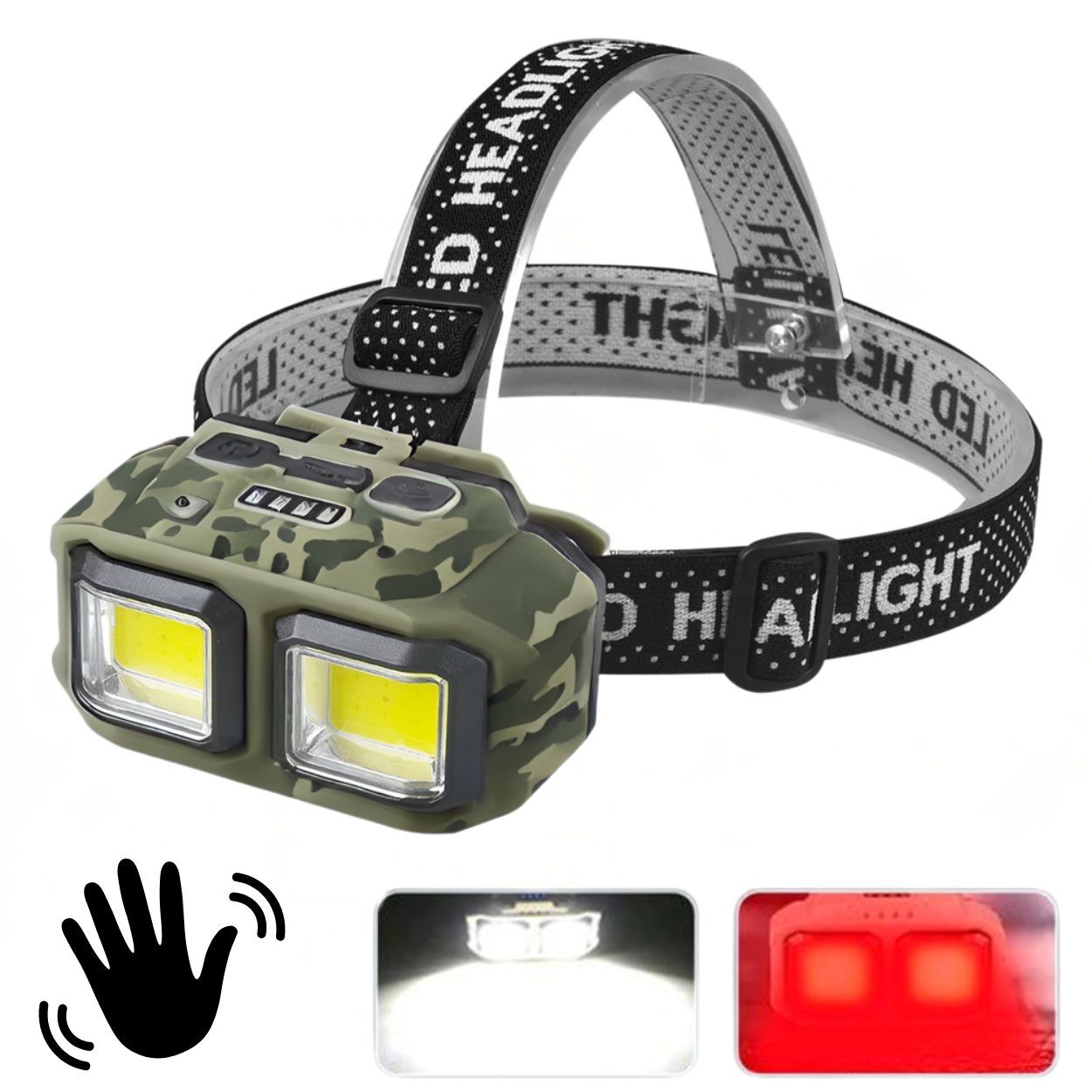 Налобний ліхтар HX-M816S-2COB (білий + червоний) з датчиком руху - Зображення 2